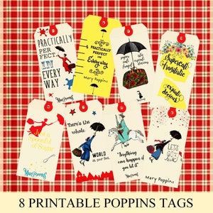 Etichette Mary Poppins etichette regalo stampabili cartellini inserimento nel diario diario artigianato hobby creazione scrapbooking download immediato foglio di collage digitale