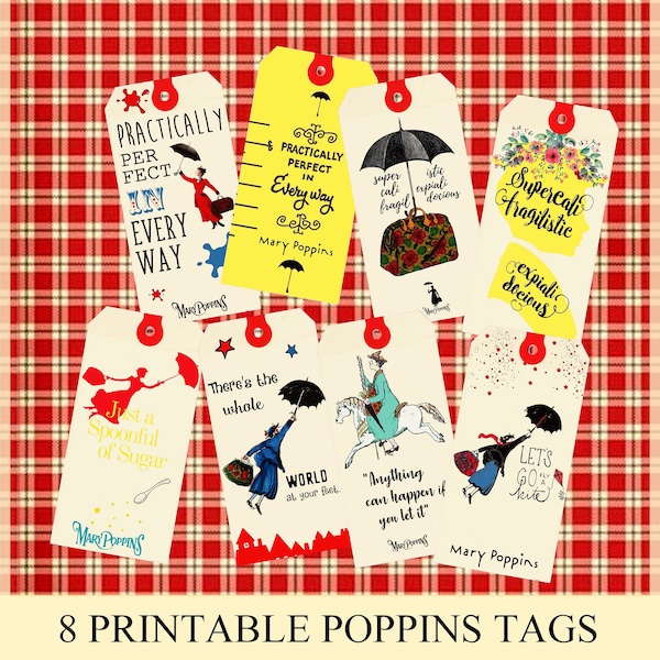 Mary Poppins Tags printable gift tags hang tags journaling journal craft hobby crafting scrapbooking instant download digital collage sheet