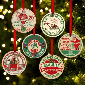 Retro Christmas Milk Caps Tags Labels Printable Christmas 40's-50's Milk Caps Christmas Onrnaments and embellishment INSTANT DOWNLOAD