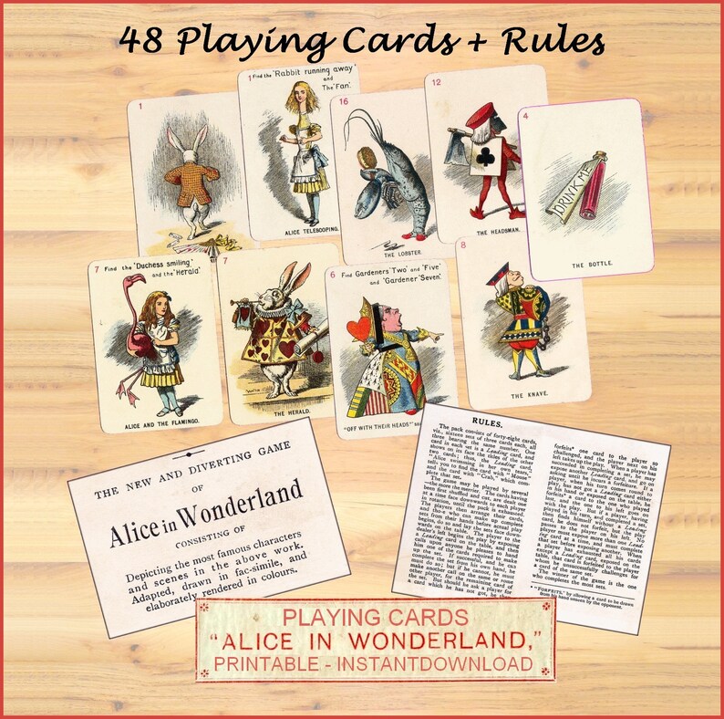 Printable Alice in Wonderland Playing Cards Set of 48 | Etsy