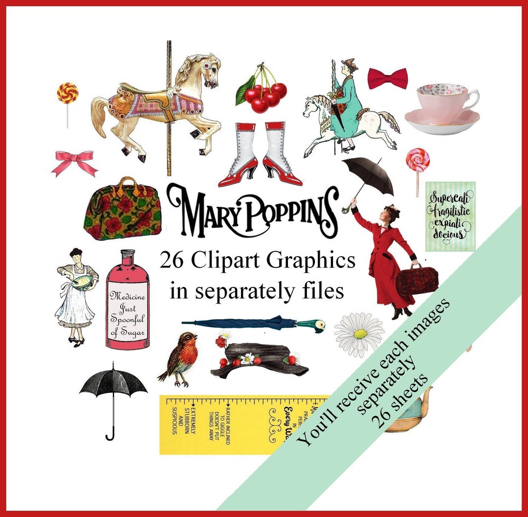 Mary Poppins Clip Art Digital Collage Sheet Mary Poppins Printable Mary ...