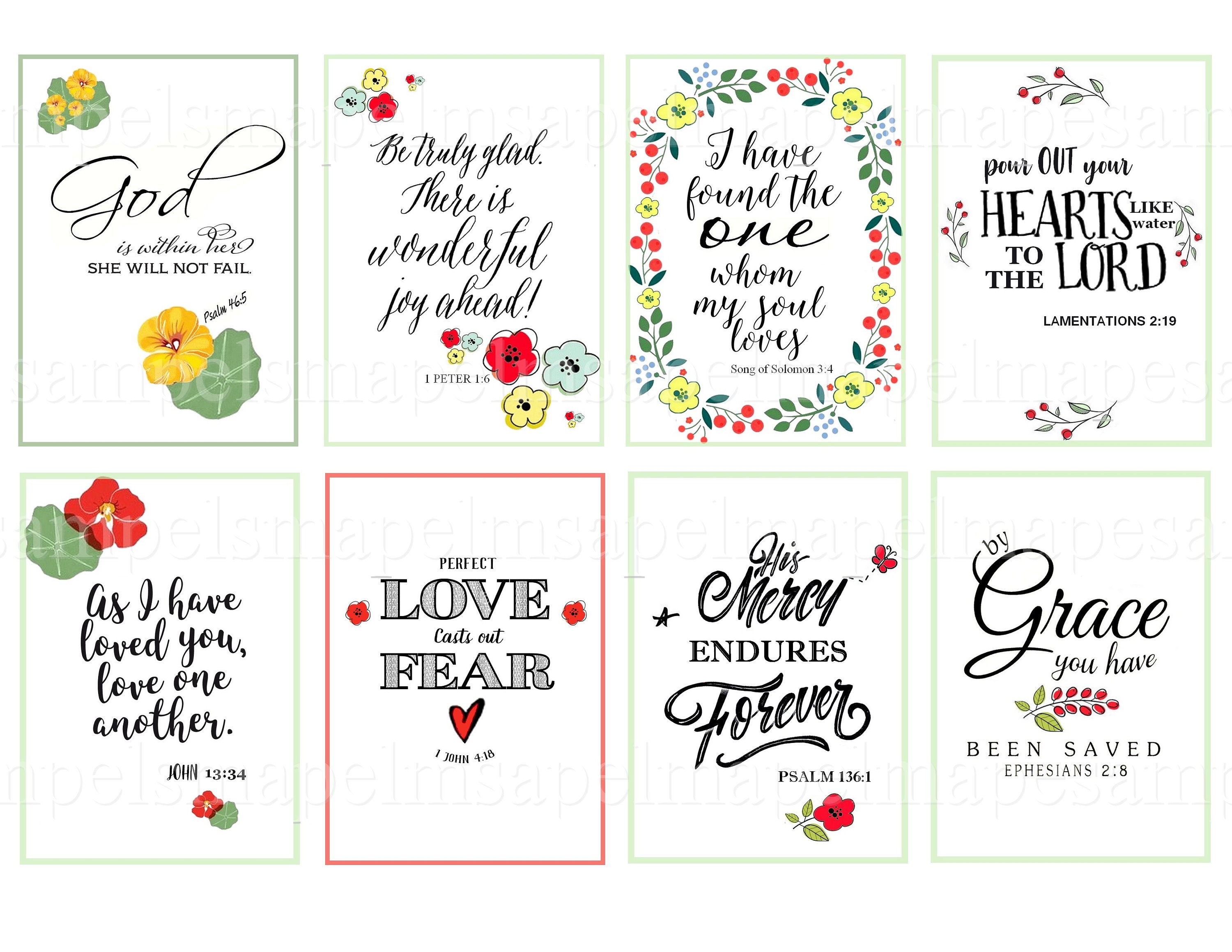 Bible Verses Tags Collage Sheet Printable Scripture Greeting Etsy UK