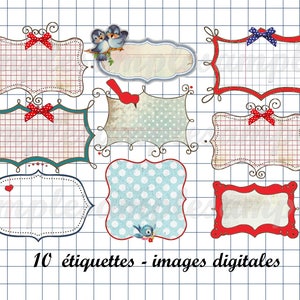 9 étiquettes à imprimer, étiquette numérique, étiquettes digitales, images digitales, collage digital, rétro scrapbooking junk journal