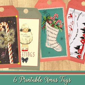 6 étiquettes pour cadeaux de noël à imprimer, carte de Noël, étiquette pour cadeau de Noël, collage digital, images digitales, père noël