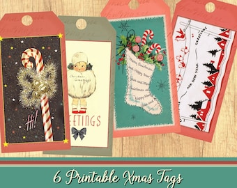 6 Christmas gift tags  - printable label, Christmas tag, Holiday label, vintage christmas scrapbooking, santa claus, digital collage sheet