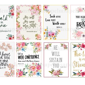 Colagem de versículos bíblicos, folhas para impressão, cartões de felicitações, versículos bíblicos florais para download, imprimir em casa