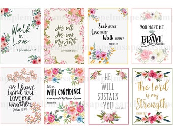 Bible Verses Tags collage sheet Printable Scripture greeting cards floral bible verses downloads  Print at Home