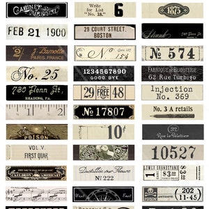 Vintage Number Labels printable, Junk Journal, Tags, Random Numbers, Embellishment, Mini Ephemera, Vintage black numbers, Small Label