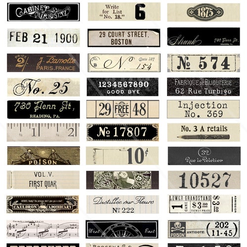 Vintage Number Labels Printable Junk Journal Tags Random - Etsy