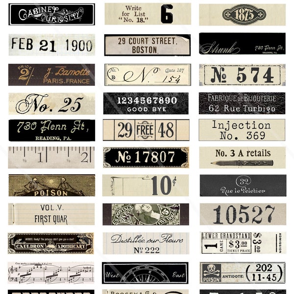 Vintage Number Labels, Junk Journal, Tags, Random Numbers, Embellishment, Mini Ephemera Printables , Vintage black numbers, Small Label