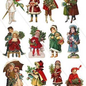 Digital Collage Sheet Victorian Christmas children Images Clipart Scrapbooking for Card Making Decoupage christmas ornamentsPaper PNG