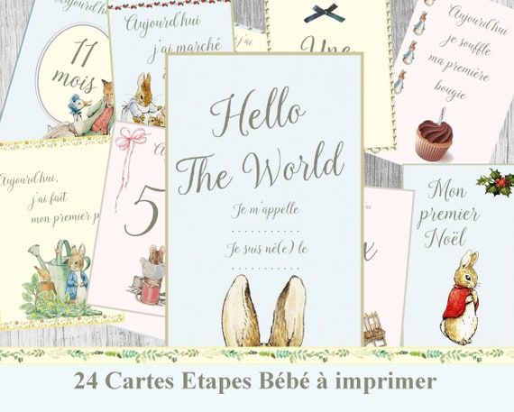 Cartes Etapes Bébé à imprimer Pierre Lapin, Baby step Baby Milestone Cadeau de Naissance