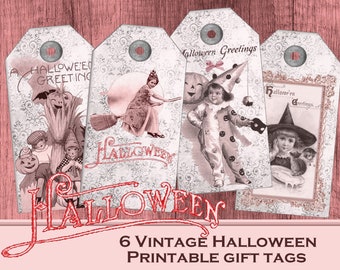 Pink Halloween Tags printable gift tags digital vintage halloween labels for journal craft hobby scrapbooking  instant download