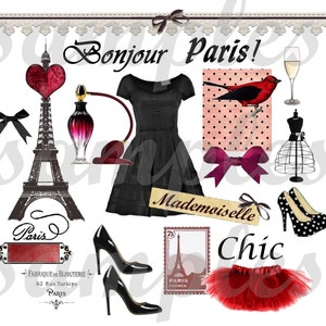 Parijs Retro digitale collage Parijs Vintage digitale afbeeldingen Parijs retro couture chique Eiffeltoren afbeeldingen scrapbooking afbeeldingen om af te drukken