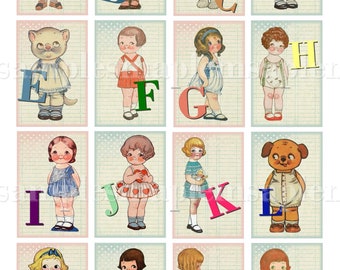 Retro Dolly Dingle doll Alphabet Digital Collage Sheets Alphabet flash cards,ABC flash cards,vintage alphabet,nursery décor,child decor