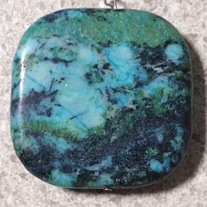 Vintage Chrysocolla Stone Square Pendant - FREE SHIPPING