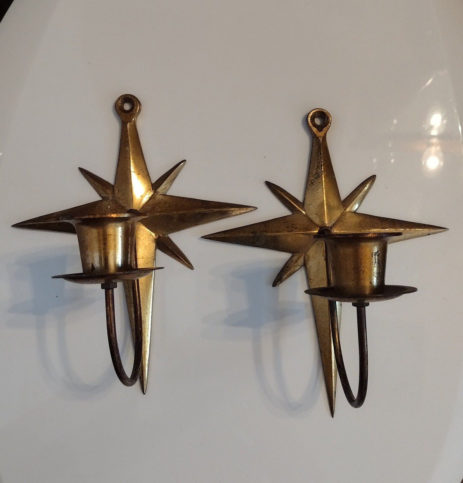 Mid Century Starburst Sputnik Brass Wall Sconce Candle Holders