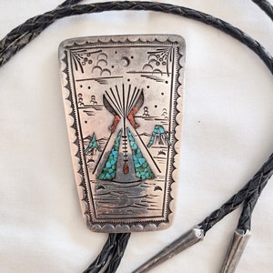 Vintage Native American Bolo Tie Sterling Silver Turquoise & Coral - Etsy