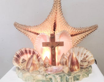 Vintage Religious Starfish Sea Shell TV Lamp - Free Shipping