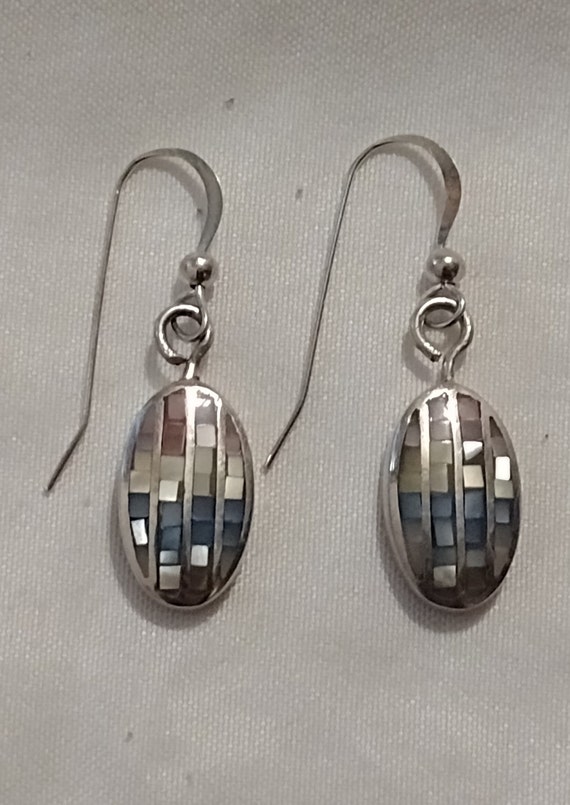 Vintage Sterling Silver Mosaic Tile Earrings