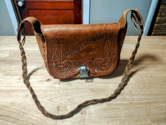 Vintage Tooled Leather Crossbody With The Name Co… - image 1