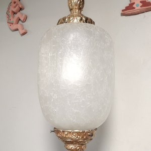 Vintage White Crackle Glass Hanging Pendant Swag Lamp