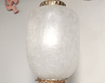 Vintage White Crackle Glass Hanging Pendant Swag Lamp