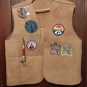 Vintage Boy Scouts Leather Vest with Patches and Pins