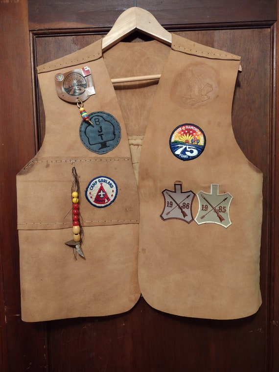 Vintage Boy Scouts Leather Vest with Patches and P