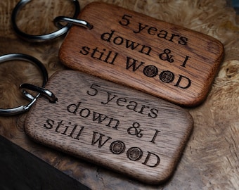 Personalized 5th Anniversary Wooden Keychain: Walnut or Mahogany
