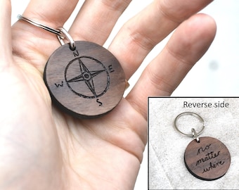 Wooden Compass Keychain Personalised Wooden keychain Compass Keyring Handwriting Keychain