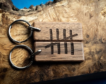 5th Anniversary Gift Wood Anniversary Key Rings Matching Tally Mark keychains wooden keyrings 5th wedding anniversary gift Handmade in UK