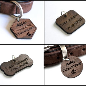 Etiqueta de perro de madera Etiqueta de madera para mascotas Etiquetas de perro de madera para perros Etiqueta de identificación de mascota de madera De madera