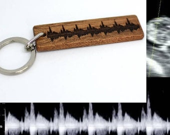 Sound Wave Keychain Wooden Baby Scan Keyring Wooden Keychain Wooden Soundwave Keyring Wooden Heart Beat Key Chain Wooden Ultrasound Key Ring