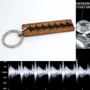 Personalized Ultrasound Soundwave Keychain: Engraved Wood Pregnancy Gift