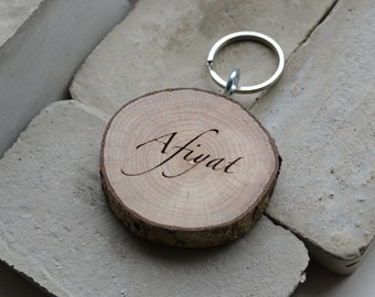 Name Keyring Name Keychain Log Slice Tree Slice Key Chain Wooden Branch Key Ring Wooden Engraved Keychain Wooden Wood Anniversary