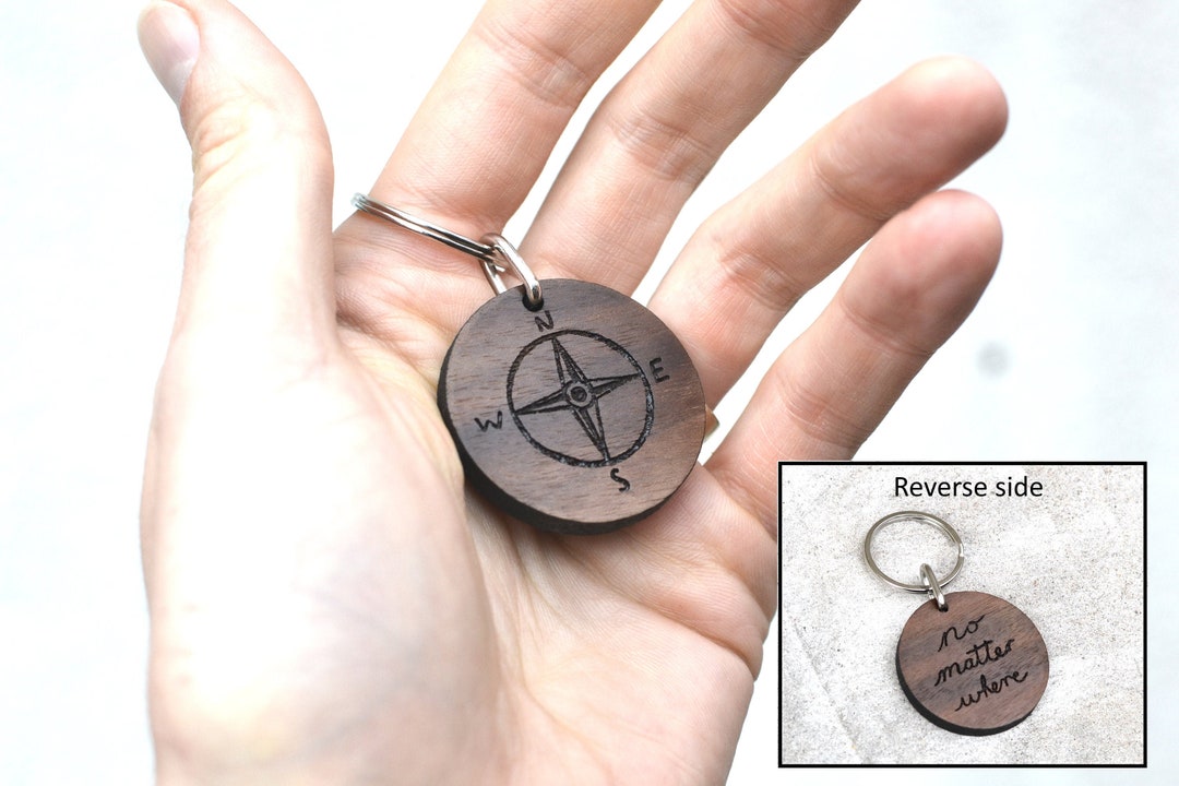 Personalized Wooden Compass Keychain: Engraved Handwriting Gift - Etsy