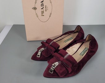 Prada burgundy suede flat ballet shoes. Size EU 36.5, UK 3.5, US