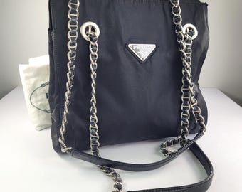 Vintage PRADA F/w 1990 Handbag Black Leather 90s Pegasus Archival