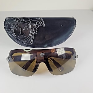 Versace Y2K Shield Sunglasses: Brown Magnetic Lens, Medusa Logo, Made in Italy