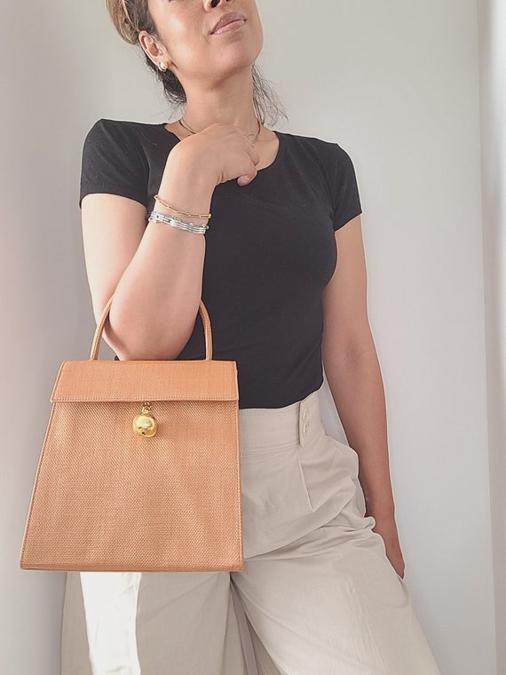 CELINE Bag. Céline  Vintage Tan Brown Raffia  Top 