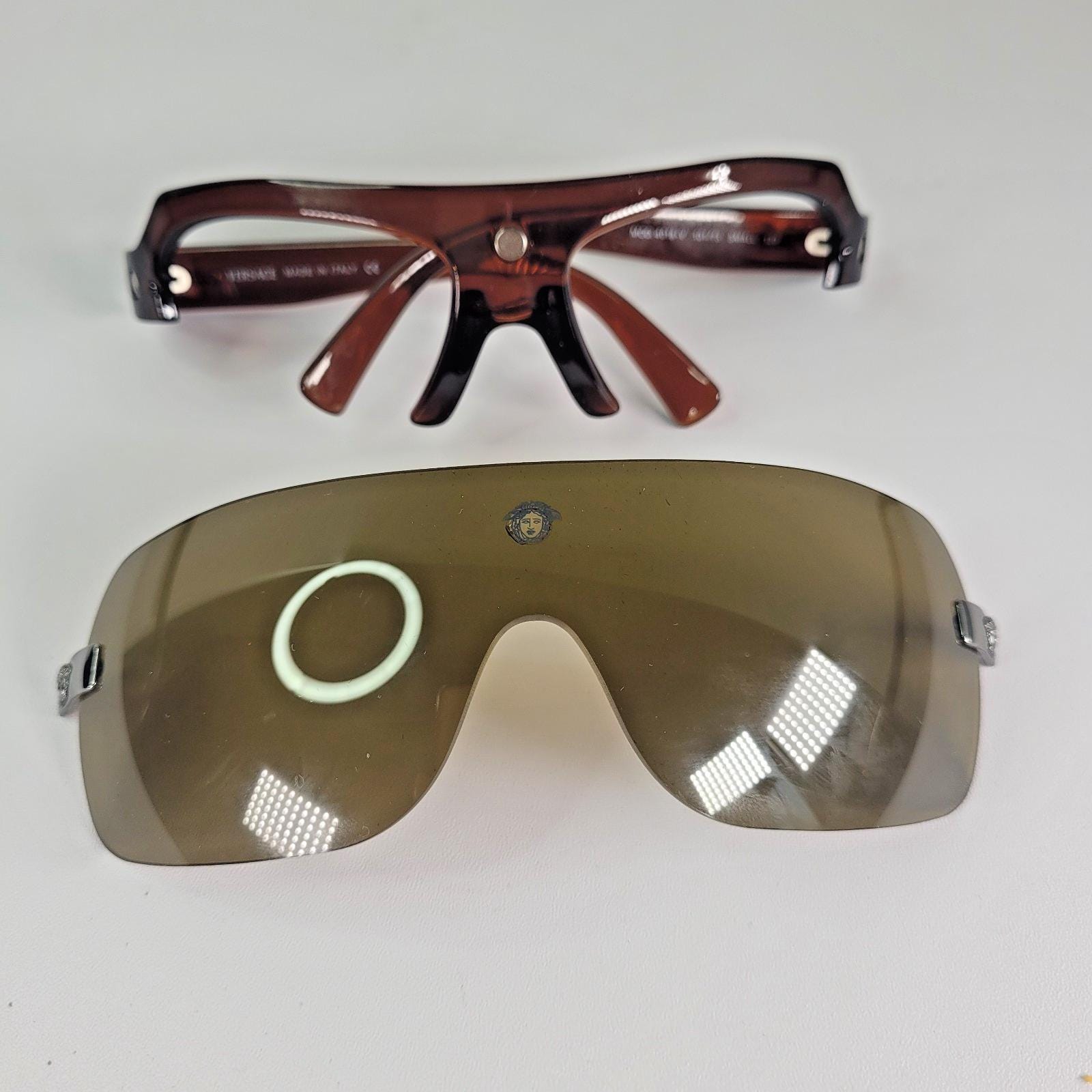 Versace Y2K Shield Sunglasses: Brown Magnetic Lens, Medusa