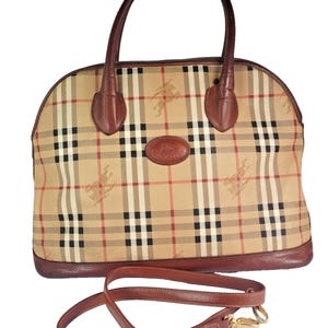 Burberrys Vintage Karo Tasche | Pre-1999 HayMarket Schultertasche | 40x30x15cm | Authentische Designer Handtasche Braune Lederborte