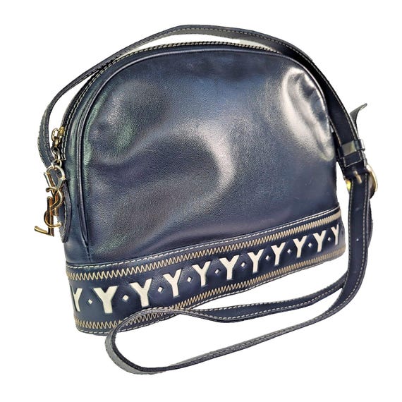 Vintage YSL Leather Shoulder Bag, 1980s Navy & White Y Logo - Etsy