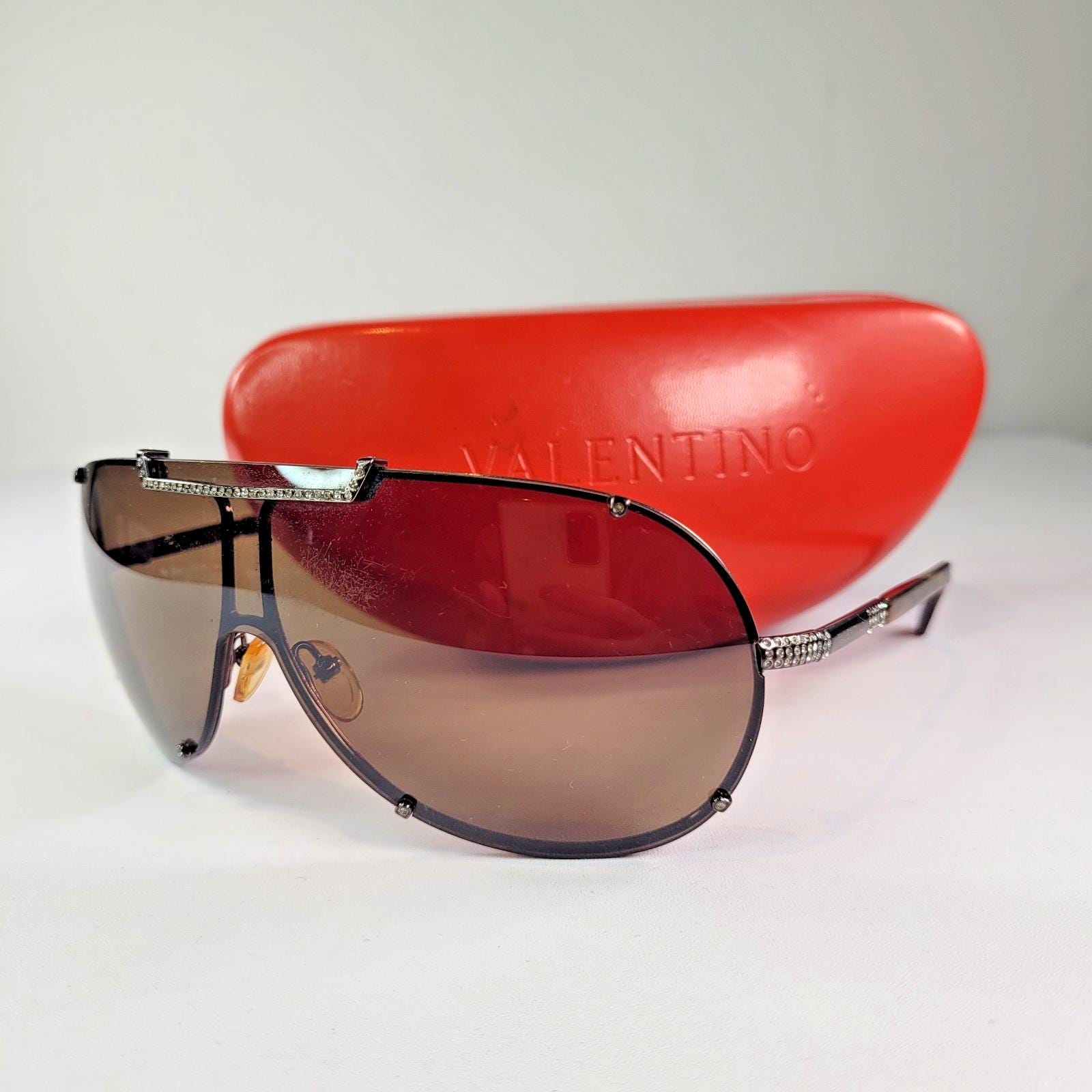 Valentino 5510/S Crystal Detail Shield Sunglasses Brown Gradient