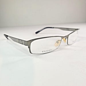 Gafas rectangulares Gucci GG1865 de metal plateado (53-17-140) Gafas Y2K fabricadas en Italia