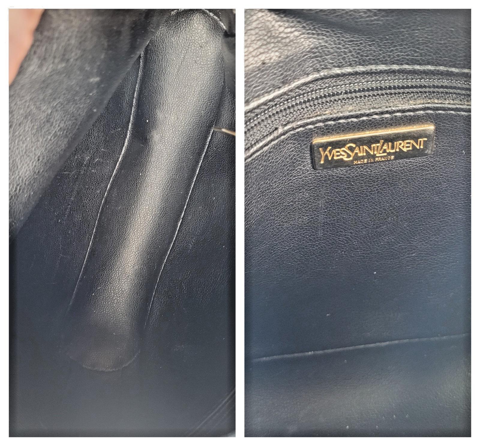 Vintage YSL Leather Shoulder Bag, 1980s Navy & White Y Logo - Etsy
