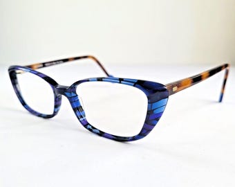 Oprawki okularowe Vanni Blue Havana Cat Eye – włoski octan optyczny 52-15-140 Y2K