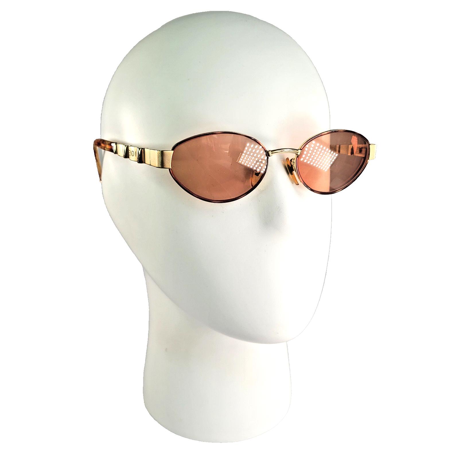 小物 FENDI vintage sunglasses eyewear 90s 00s Vintage Fendi Oval Glasses 90s Gold Tone Minimalist Designer