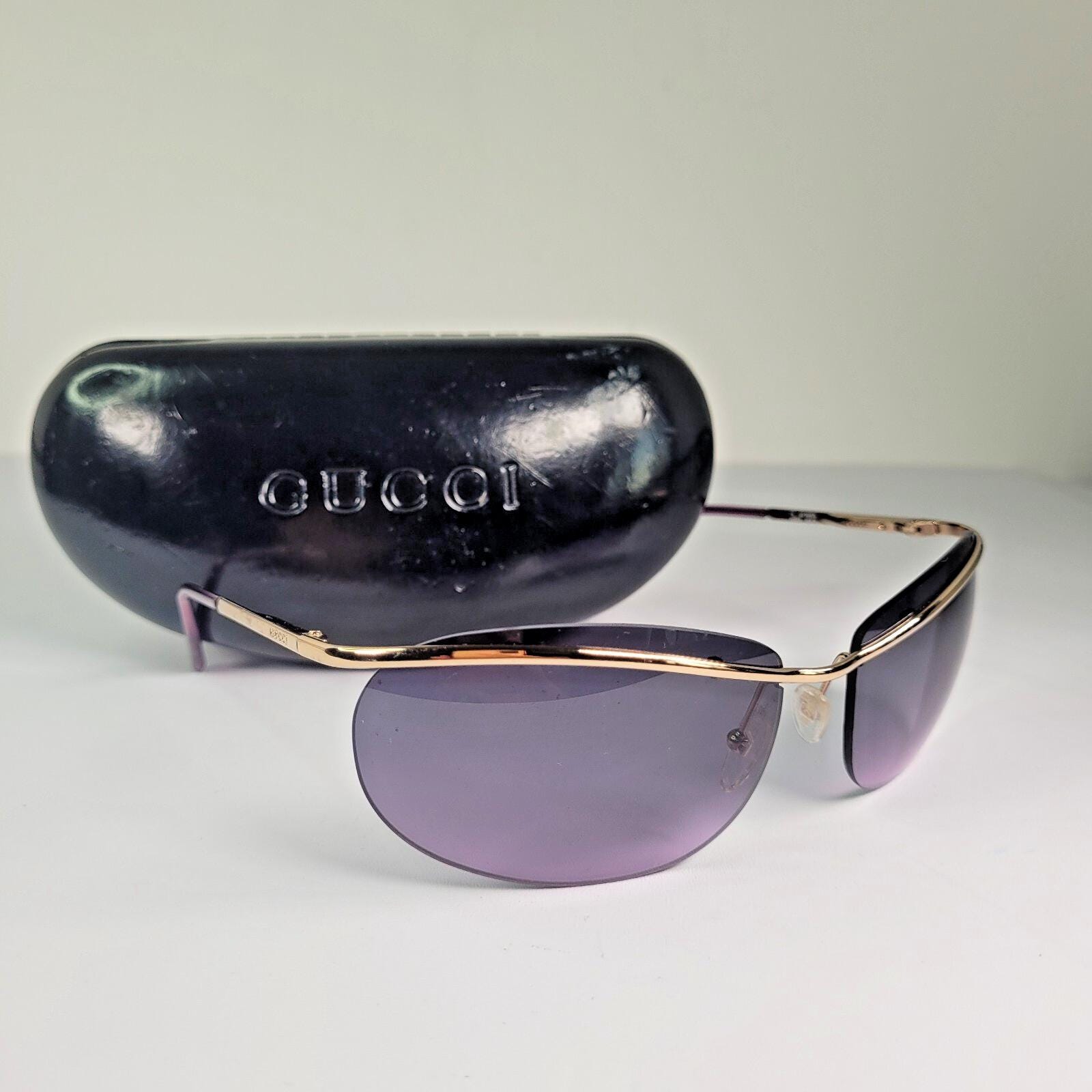 小物 GUCCI sunglass interlocking half-rim y2k Gucci Y2K Sunglasses GG2655/S Rimless Purple Gradient Gold